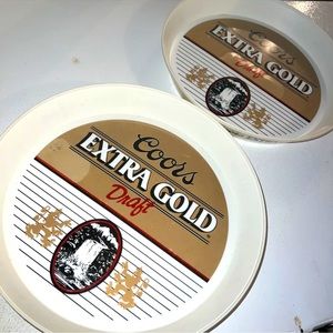 A Lot Of 2 Vintage Coors Extra Gold Beer Serving Tray Plastic 13” Rare To Find